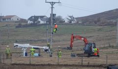 Engineers working to restore power to Bressay on Saturday morning. Photo: John Bateson