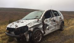 The car was a write-off after leaving the road on Sunday.