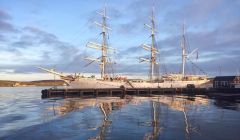 Statsraad Lehmkuhl in Lerwick Harbour on a glorious Friday morning. Photo: Maurice Henderson.
