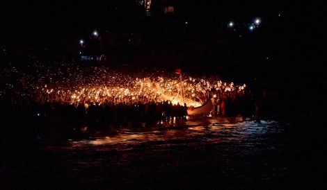 A spectacular sight as the galley goes up in flames on Friday night - Photo: Chris Brown