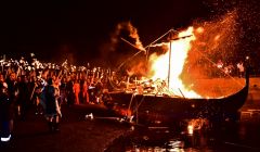Jarl John Duncan's galley Larkspur is being sacrificed to the flames - Photo: Mark Berry
