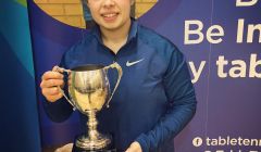 A delighted Lynda Flaws with the trophy she won for the first time in four years.