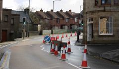Roadworks are in place while the SIC installs traffic calming measures in Lerwick town centre. Photo: Shetland News / Chris Cope