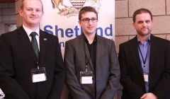 A new, youthful team of councillors for the North Isles: Alec Priest, Duncan Simpson and Ryan Thomson. Photo: Shetland News/Hans J. Marter.