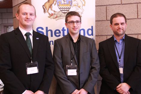 A new, youthful team of councillors for the North Isles: Alec Priest, Duncan Simpson and Ryan Thomson. Photo: Shetland News/Hans J. Marter.