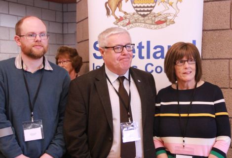 The three successful Shetland West councillors, Steven Coutts, Theo Smith and Catherine Hughson. Photo: Shetland News/Hans J. Marter.