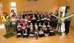 Pupils from the Nesting and Sandness primary schools are being joined by Shawney Henderson of Edinburgh Science Festival (front row left), Jenny Wink of Shetland Gas Plant (back row left), Lizzie Leask of Total E&P UK (back row right), Sophie McCabe of Edinburgh Science Festival (front row right), and Shetland MSP Tavish Scott.