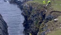 The dog was rescued after losing its footing near Haroldswick. Photo: Dave Sweeney/MCA.
