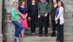 From left to right: Dianne Morrison, current AHS head teacher Valerie Nicolson, Irene Smith, Irvine Tait, Norma Nicolson and Lesley Johnson. Photo: Shetland News/Neil Riddell.