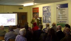 SLMG chairman Ronnie Eunson addressing the resilience review meeting at the marts on Thursday. Photo: Shetland News