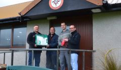 From left to right: Victor Wilson of Total, Ivan Sinclair of the Strom Park Development Trust, Ross Smith of Injury Shetland and Neil Bruce of Costain. Photo: Shetland News.