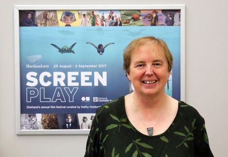 Co-curator Kathy Hubbard at the launch of the 2017 Screenplay film festival. Photo courtesy of Shetland Arts.