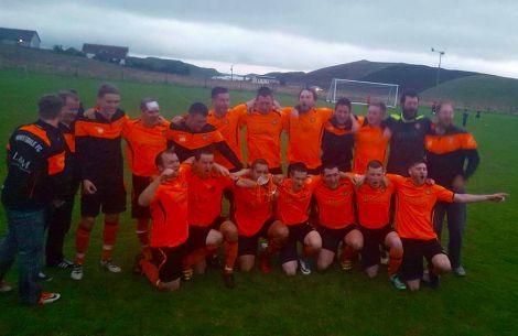 The Whitedale team celebrating after their victory. Photo: The BIG Tackle/BBC Radio Shetland
