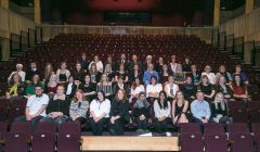 Further education students with college staff on Friday. Photo: Garry Sandison