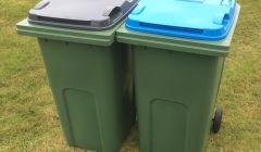 An example of the bins that will be distributed to households before recycling collections begin next year. Bins will be stickered and lids will be different colours for different categories of waste. Photo: SIC