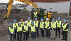 Checking out the site on Wednesday was Graham Kerr (J Duguid, QS), David Thomson (Trustee), Peter Johnson (PJP Architects), Karl Bolt (DITT Site Agent), James Johnston (General Manager, SRT), John Tait (Director, DITT), Sheila Tulloch (Shetland LEADER Programme), Bryan Leask (Chairman, SRT), Andrew Lyall (Head of Assets and Business Support, SRT), Leigh Smith (Technical Services Manager, SRT), George Anderson (Mott McDonald), Neville Martin (Vice Chairman, SRT), Trevor Smith (Project Manager, Anderson High School, SIC), Robert Geddes (CLC Manager). Photo: Paul Riddell