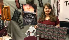 Terri Laura, from Cunningsburgh, is one of several young knitters exhibiting at the craft fair for the first time. Photo: Shetland News/Neil Riddell.