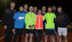 Pictured after another chilly training session at the Clickimin running track, from left to right: George Abernethy, personal trainer Russell Gair, Stuart Pearson, Grant Johnson, Karl Simpson, Fiona Shearer, Bryan Garrick, Lee Balfour, Marc Williamson, Ivor Johnson. Photo: Shetland News