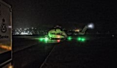 The coastguard helicopter touching down on Wednesday night. Photo: MCA