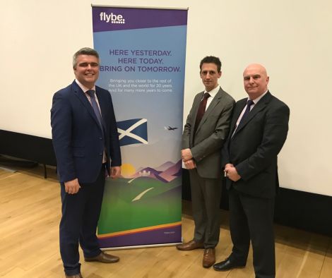 Flybe's interim chief commercial officer Ronny Matheson, Eastern Airways' commercial head Mat Herzberg and Flybe's head of operations David Paterson. Photo: Shetland News/Neil Riddell.