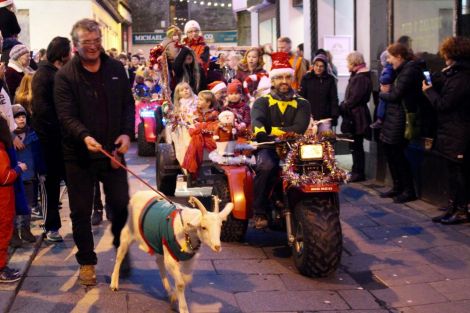 Connor the goat was taken onto the street for the parade.
