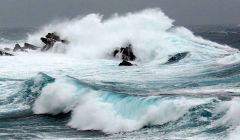 The south easterly gale created some spectacular waves on Sunday like here at Grutness. Photo: Theresa New