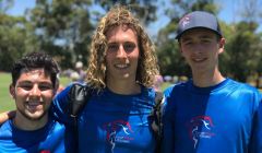 Ryan Moar (right) with teammates Gabe Schechter (left) and Lochlan Fisher (centre), who he played frisbee with at the University of St Andrews. Photo: Louise Moar