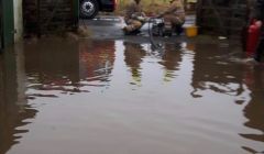A fire engine was called out to pump water from the workshop and yard.