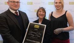 Scalloway Hotel's Caroline Mackenzie (centre) and Adel Smith (right) with Christopher Coates, editor of Scotland Magazine.