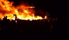 The Norwick galley Brennastyooch goes up in flames. Photo: Drew Berry