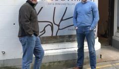 Erik Burgess and Stuart Fox outside their new cafe and shop The Dowry, which is set to open in the coming weeks. Photo: Shetland News