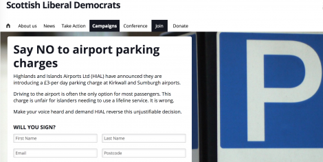 A petition against the charges at the three airports launched by the Scottish Liberal Democrats has gained over 1,500 signatures.