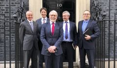 SFF chairman Ian Gatt, Shetland Fishermen’s Association executive officer Simon Collins, SFF chief executive Bertie Armstrong and Scottish Fishermen’s Organisation chief executive John Anderson outside Downing Street on Wednesday.