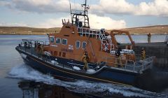 Lerwick lifeboat leaving its berth in a hurry on Wednesday evening. Photo: David Spence