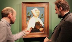 Curator of Shetland Museum, Dr Ian Tait, and the director of the National Gallery, Dr Gabriele Finaldi, admiring Holbein's masterpiece during an exhibition preview on Thursday afternoon. Photo: Hans J Marter/Shetland News