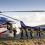 Offshore workers boarding a Bristow operated helicopter at Scatsta.