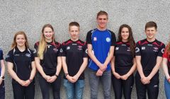Athlete travel scheme recipients Katie Bristow, Jasmin Smith, Lauren Sandison, Adam Millar, Seumas Mackay, Kayla Manson, Mark Hutcheon, Katie Bain. Photo: SIC