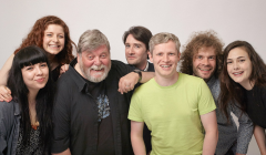 The Imposters' full line-up, from left to right: Ashlea Tulloch, Jill Charleson, Les Sinclair, Alex Garrick-Wright, Matthew Simpson, Thomas Jones, Marjolein Robertson. Photo: Liam Henderson