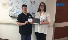 Marie Manson (left), Shetland Sands chairperson, with senior charge midwife Elaine McCover.