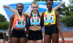 Katie Dinwoodie winning gold over there 100m distance, with Leak Okorhi (left) coming second and Nayanna Dubarry-Gay third. Photo: Loughborough University