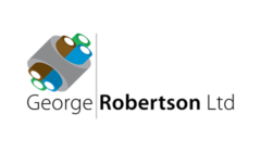 Logo of George Robertson Ltd featuring an abstract design with blue, green, and brown colors and the company name in black text.