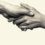 A close-up of two hands shaking, one from the left and one from the right, against a plain background.