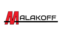 Logo of "Malakoff" with a large red letter "M" and the rest of the word in black, underlined by a black line.