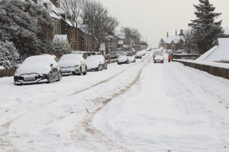 A street covered in snow.
