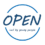 Blue logo with the word "open" in uppercase and the phrase "led by young people" underneath, enclosed in a circular outline.