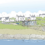 Illustration of a modern house on a grassy cliffside overlooking the sea, with a village of traditional houses in the background.