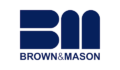 Dark blue logo with stylised letters "BM" above the text "BROWN&MASON" on a white background.