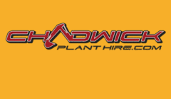 Logo of chadwick plant hire on an orange background.